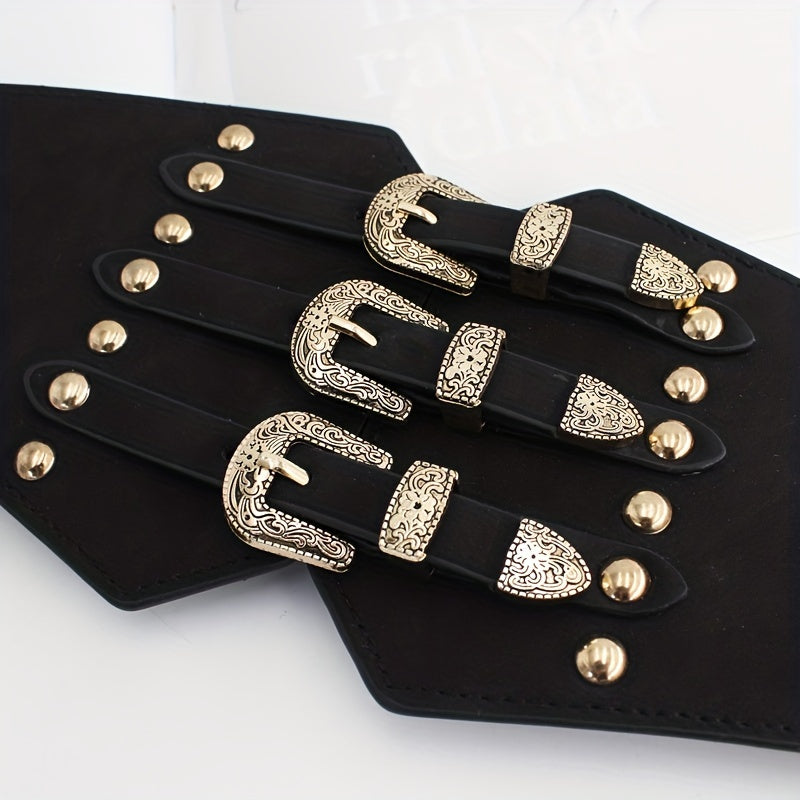 Wide Punk Elastic Waistband Rivet Belt