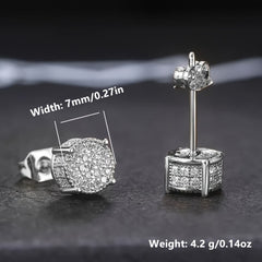 Men's Round CZ Stud Earrings