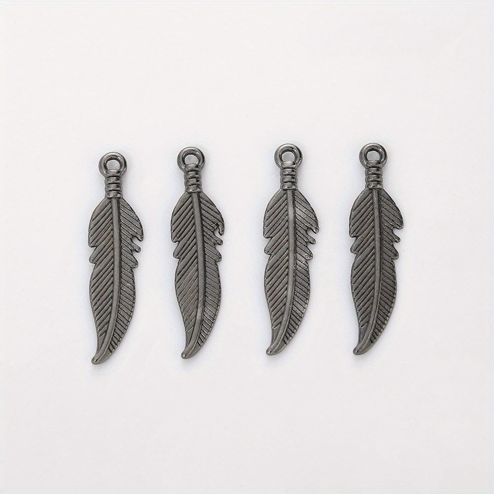 50pcs Double Sided Feather Charms Antique Silver Pendant
