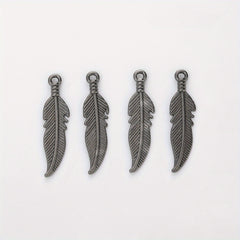 50pcs Double Sided Feather Charms Antique Silver Pendant