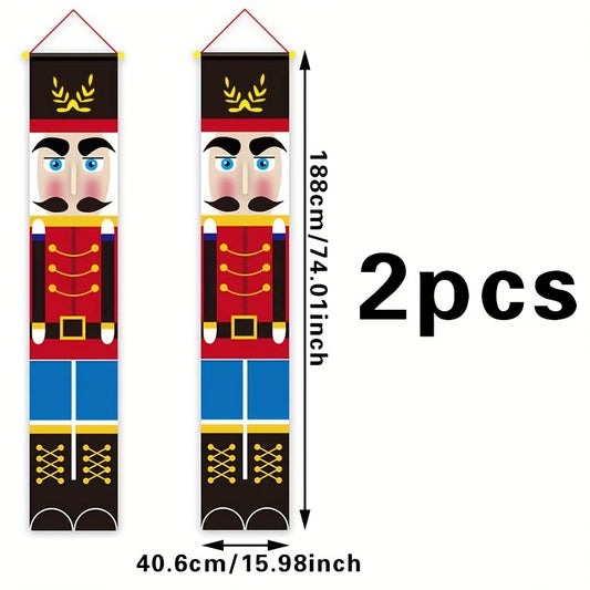 2pcs Christmas Couplets Door Curtain Nutcracker Soldier Knights Flags