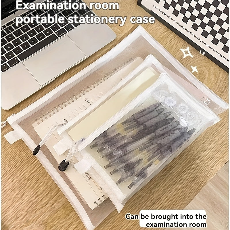 3pc Combination A4 A5 A6 Zipper Mesh Bag School Office Pencil Storage Folder