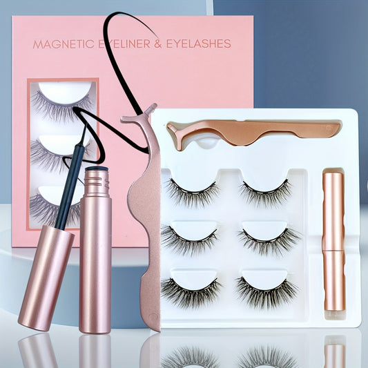 3 Pairs Magnetic Eyeliner & Magnetic Eyelashes Kit Natural Long Lasting