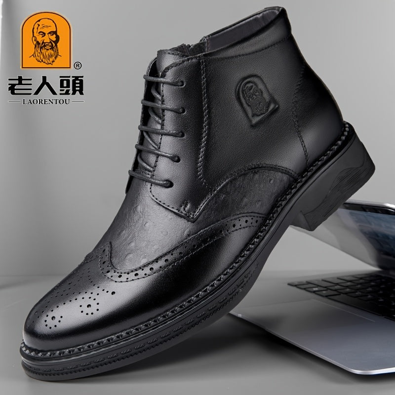 LAORENTOU Men's Leather Brogue Oxford Boots Comfortable Derby Boots