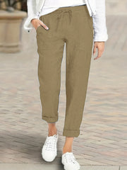  Solid Straight Leg Drawstring Pants With Pockets