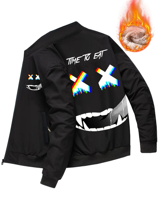 Men's Sherpa Fleece Zip Up Jacket with Smile Face Print