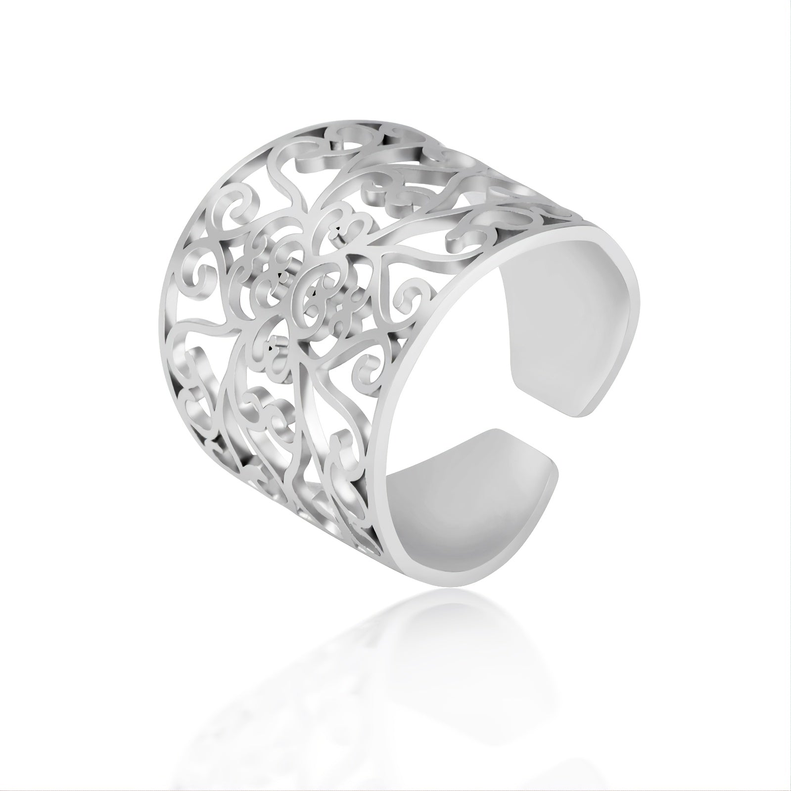 Cooltime Retro Hollow Square Rattan Pattern Stainless Steel Men's Ring