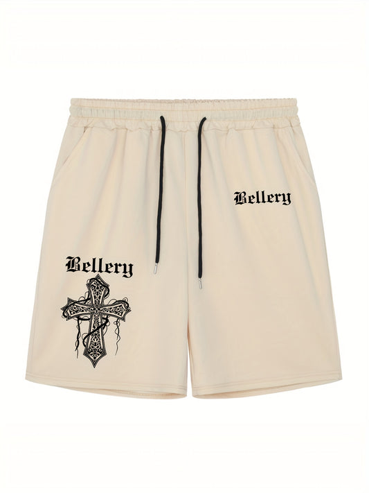 Christian Cross Comfy Shorts Men's Casual Solid Elastic Waist Drawstring Shorts