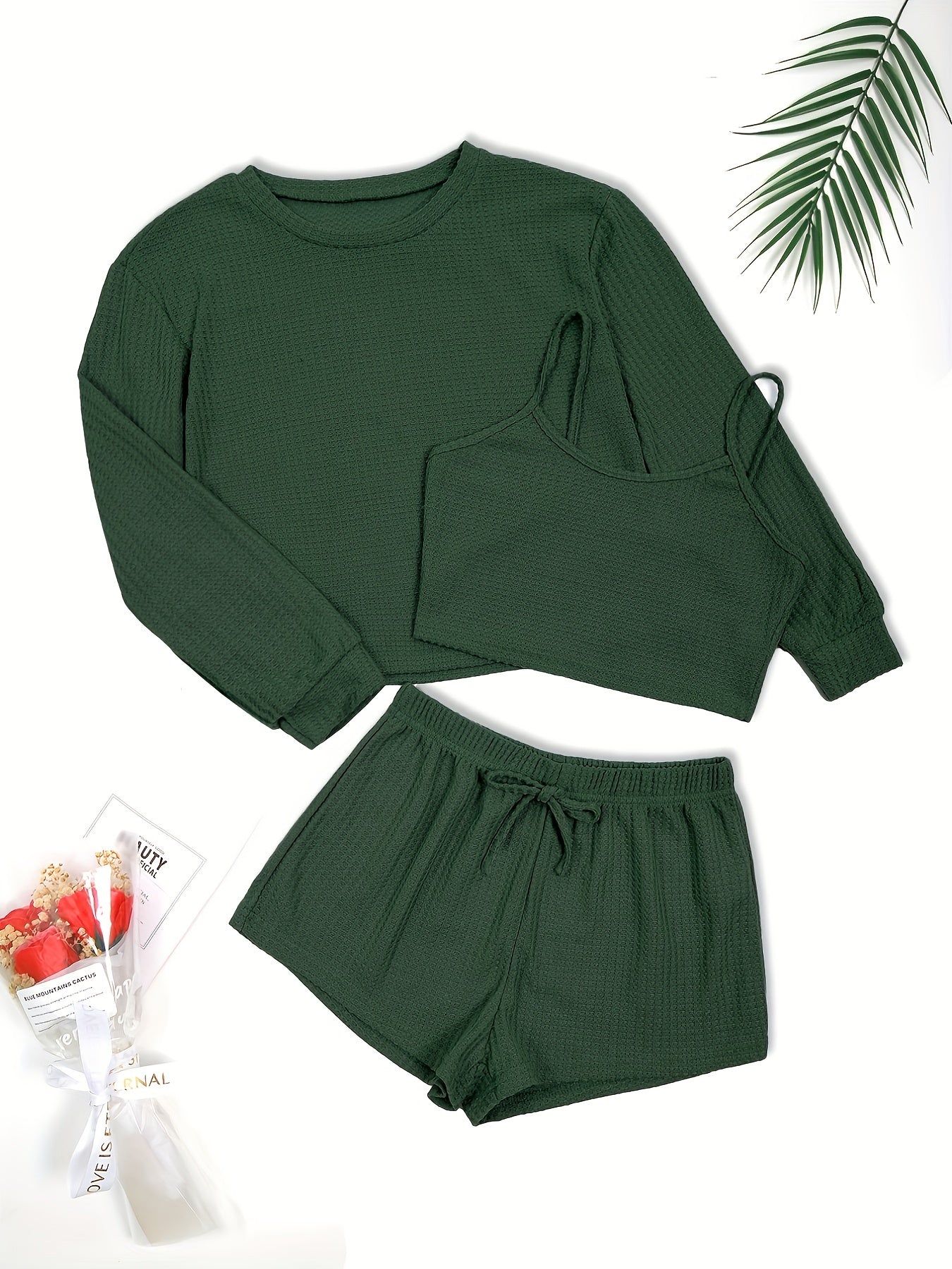  Waffle Knit Lounge Set - Three Piece Pajama Set