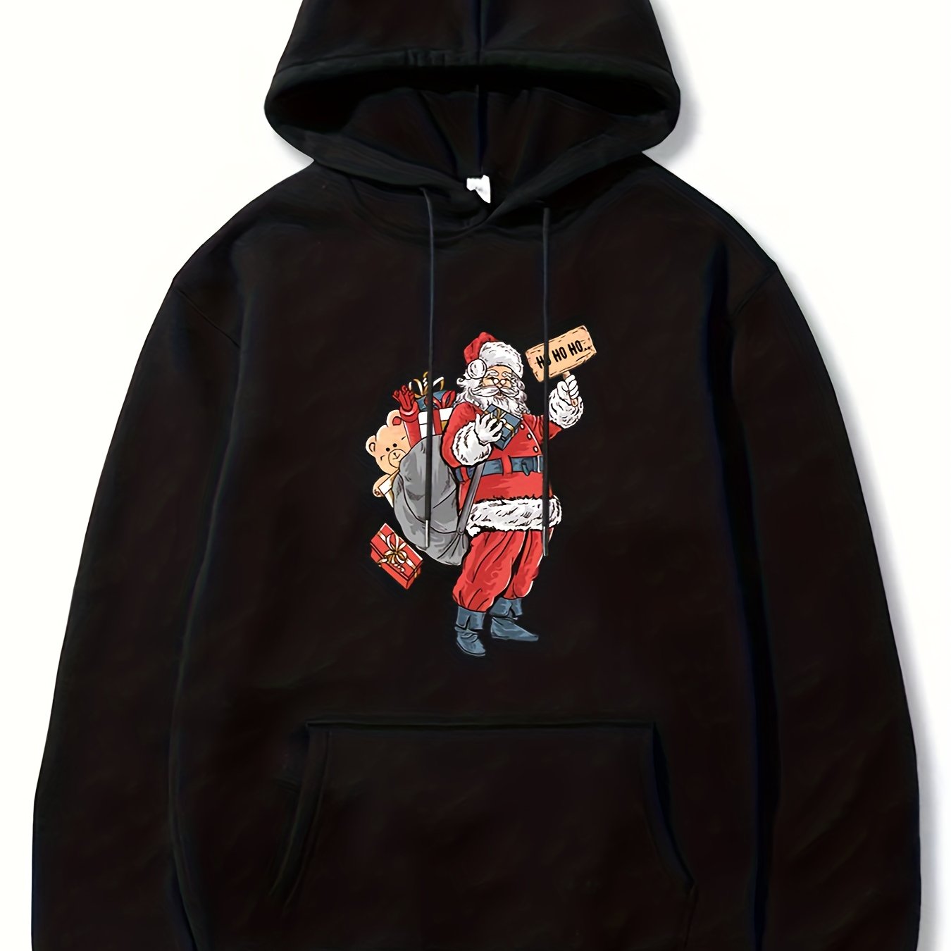 Christmas Santa Print Hoodies For Men Graphic Sweatshirt With Kangaroo Pocket