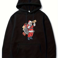 Christmas Santa Print Hoodies For Men Graphic Sweatshirt With Kangaroo Pocket