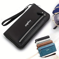 Men's Leather Long Wallet Business Clutch Bag