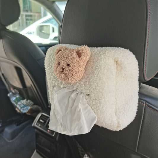 Teddy Bear Car Tissue Box Hanging Drawstring Box