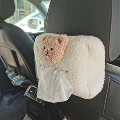 Teddy Bear Car Tissue Box Hanging Drawstring Box