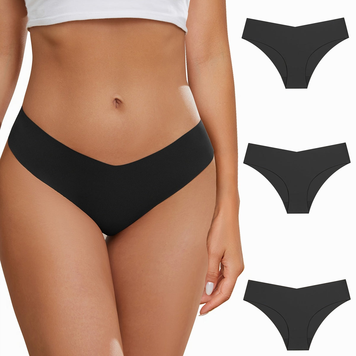 3pcs Seamless Solid Briefs Women's Panties