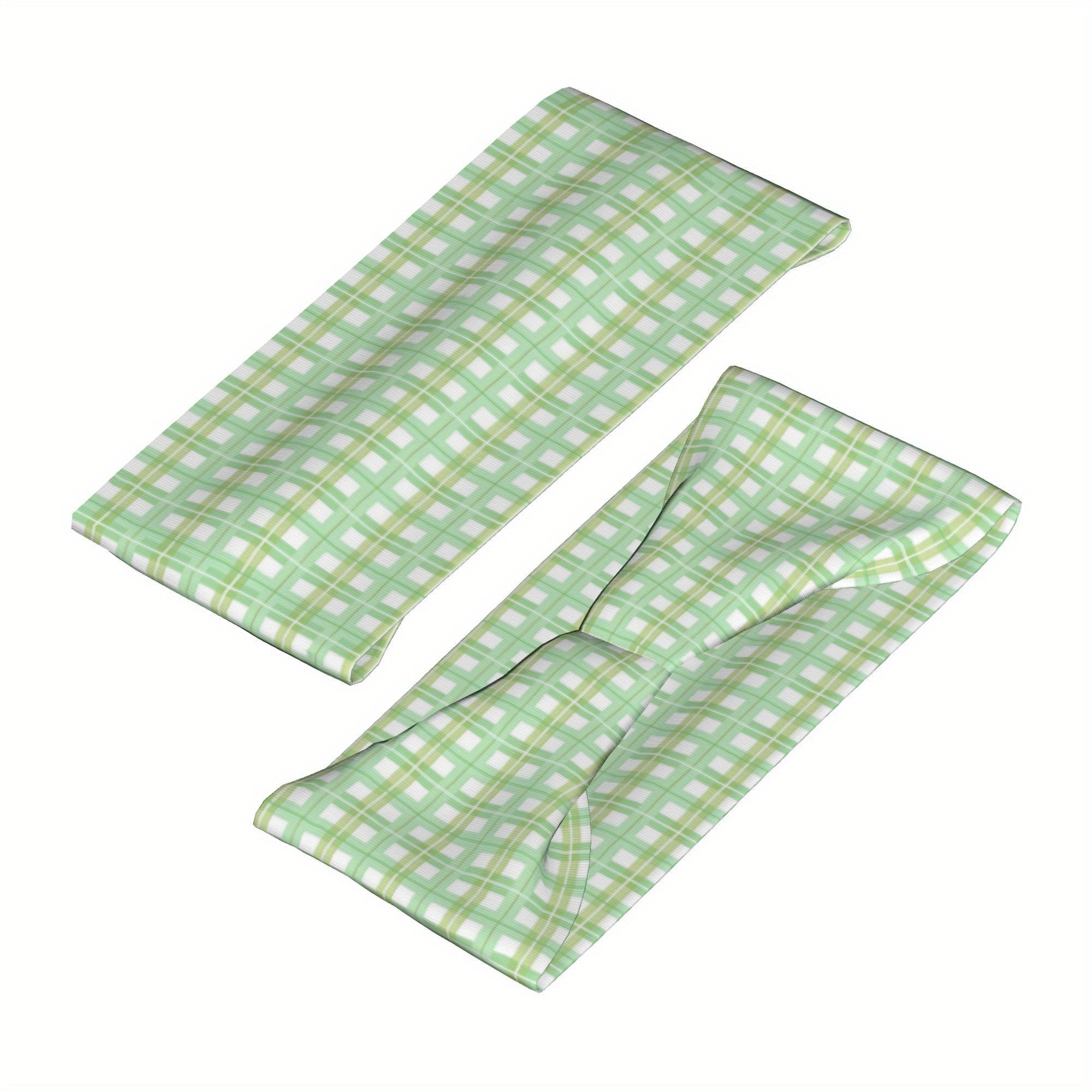 Vintage Plaid Headband Green Checkered Pattern Adjustable Fit Sports Casual