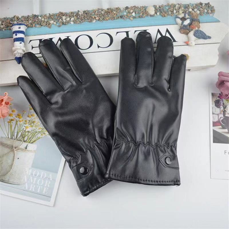 Men's Casual PU Leather Winter Cycling Plus Velvet Thickened Outdoor Windproof