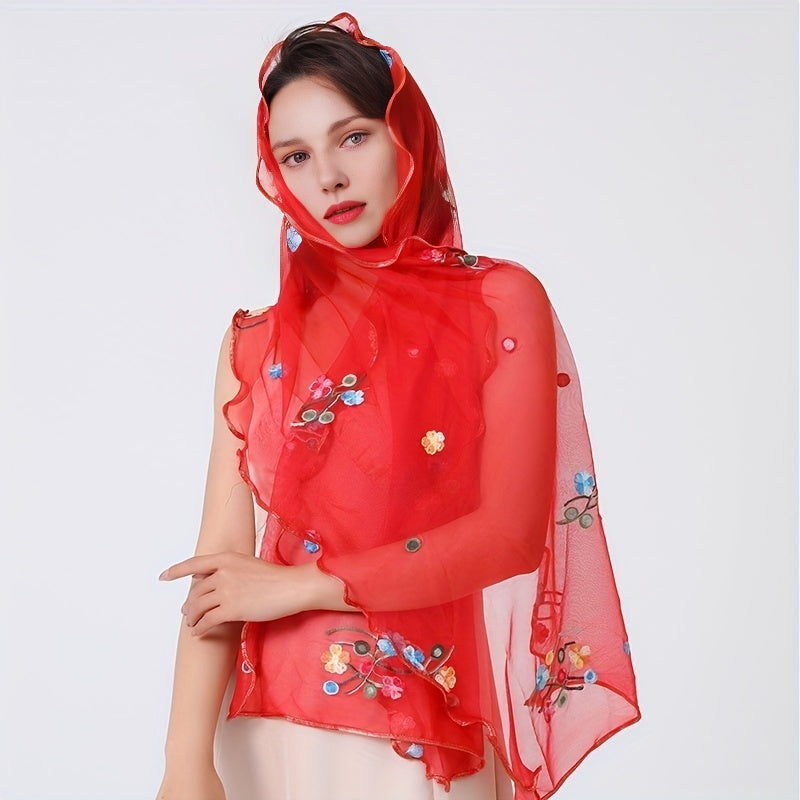 Ruffle Flower Embroidered Scarf Bright Edge Windproof Shawl