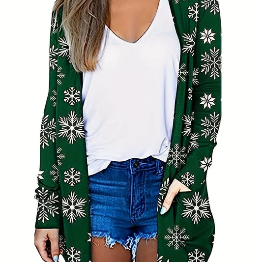  Christmas Cardigan Women's Plus Snowflake Print Cardigan