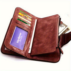 Classic Vintage Women'S Long Wallet Red with Zipper & Snap Closure