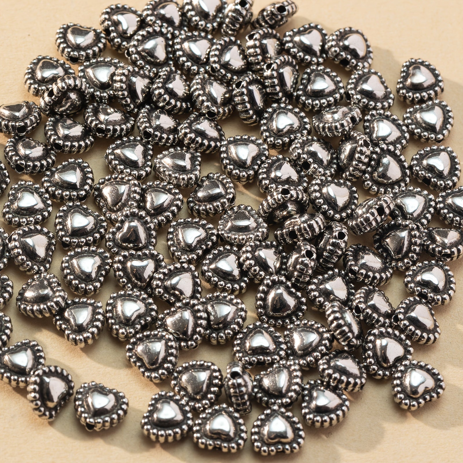 100pcs Retro Heart Beads DIY Jewelry Making Accessories