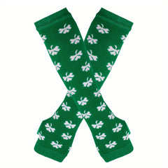 Y2K Green Striped Knitted Gloves Saint Patrick's Fingerless Gloves