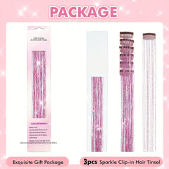 3pcs Glitter Hair Tinsel Extensions 20 Inch Kit