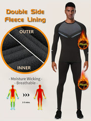 Men's Warm Fleece Underwear Set Sports Fitness Base Layer Long Sleeve Top & Pant