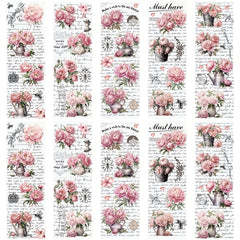 10 Sheets Vintage Peony Flower Rub On Stickers for DIY Scrapbooking