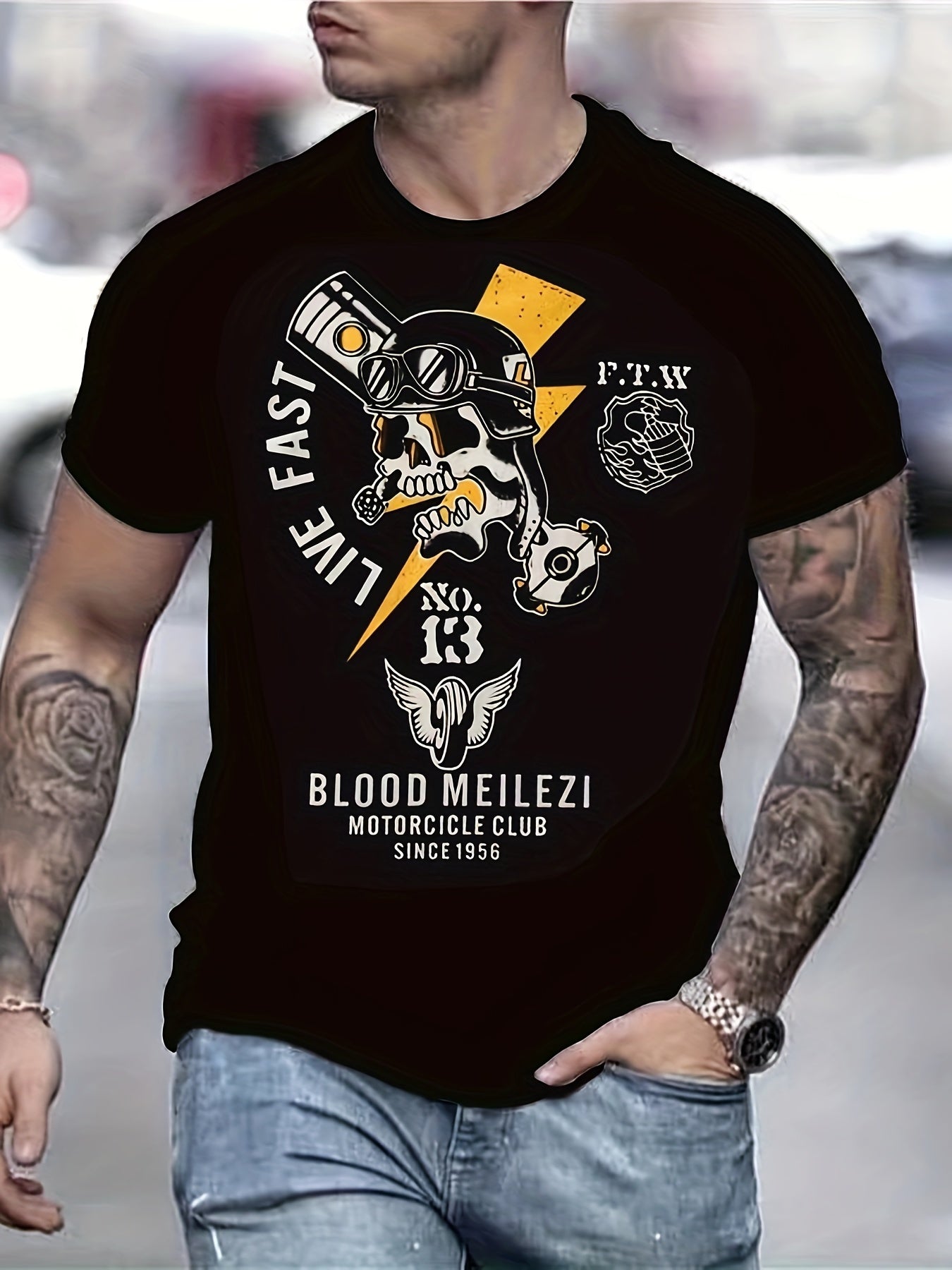 Skull Pattern Print Men's Short Sleeve Comfy T-shirt Graphic Tee