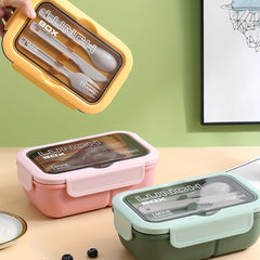 3-grid Insulated Lunch Box w/ Tableware - Leakproof Food Container for Office