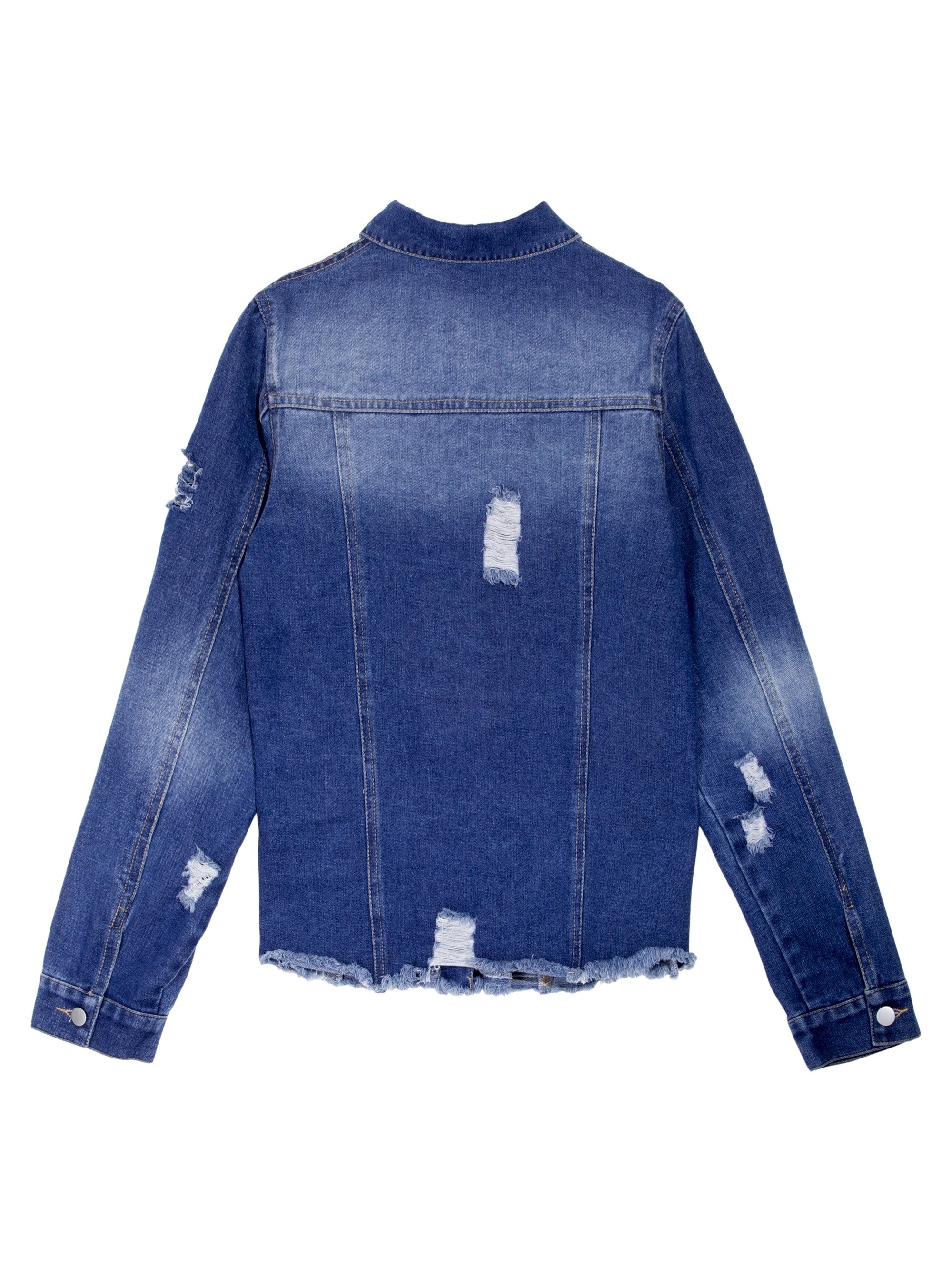  Floral & Leopard Print Fringe Trim Denim Jacket