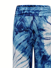 Boho Pants Women's Tie Dye Ruched Wide Leg Trousers