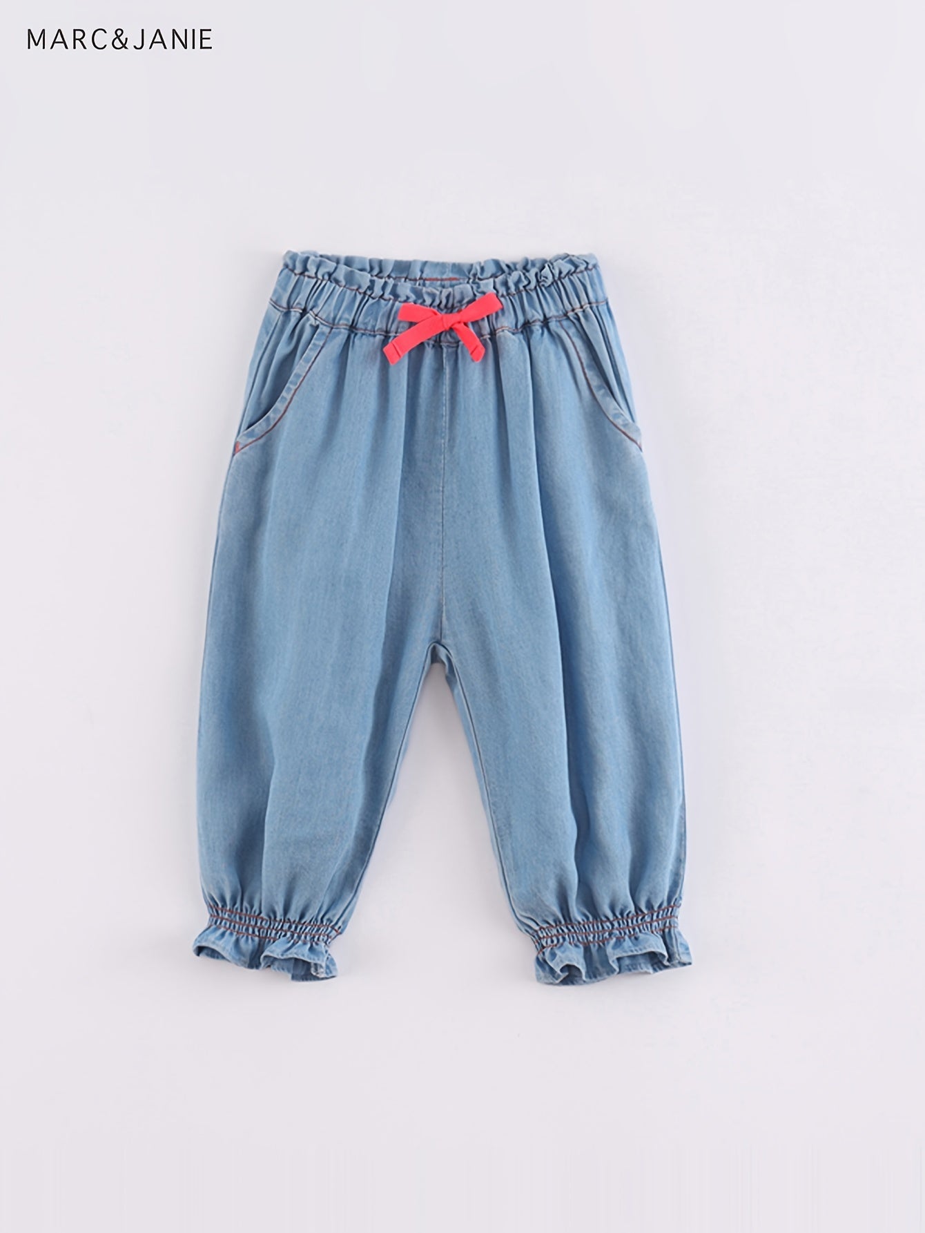 Girls Elastic Denim Cuff Pants with Draw String
