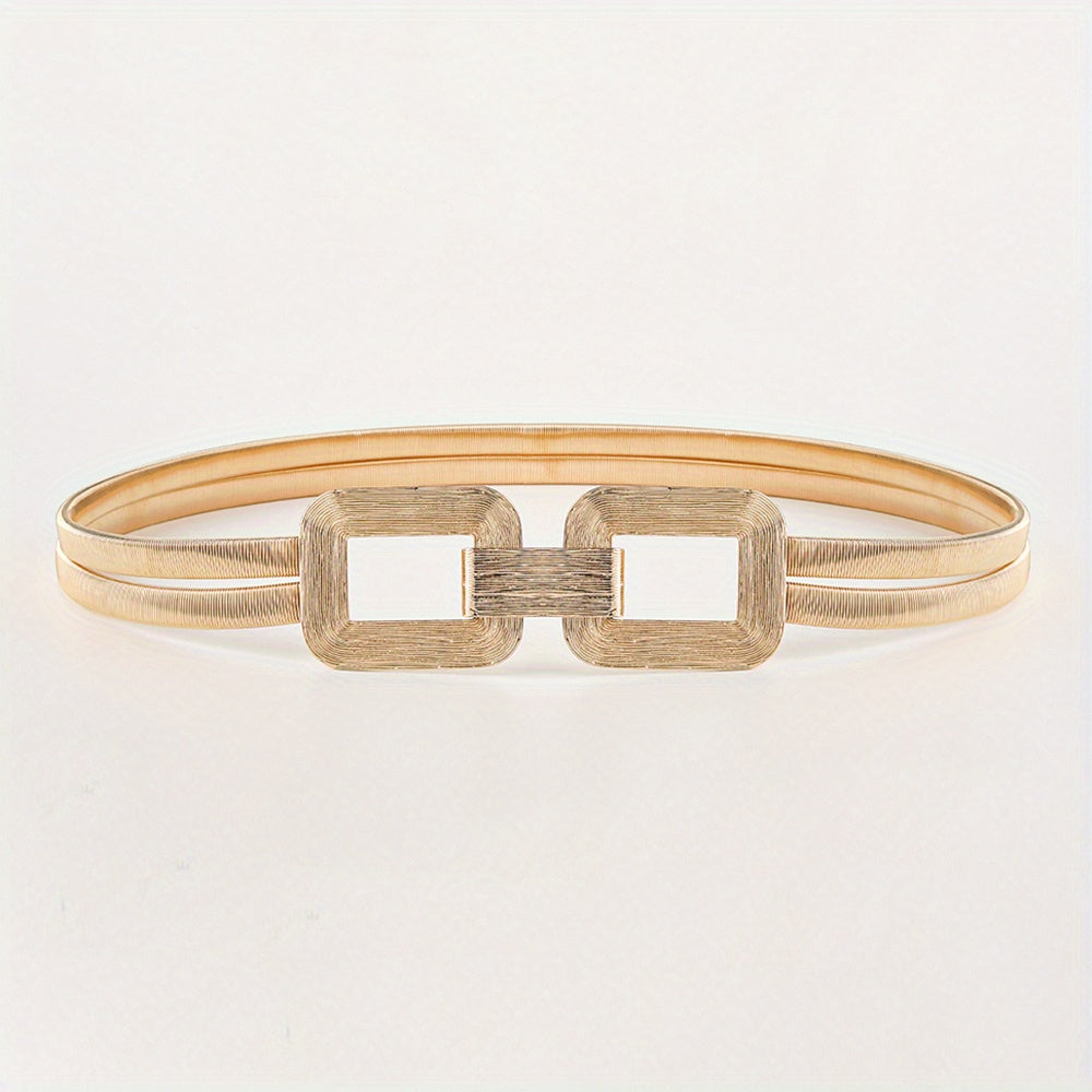 Geometric Buckle Metal Stretch Belt Golden Women's Dress Coat Waist Belt