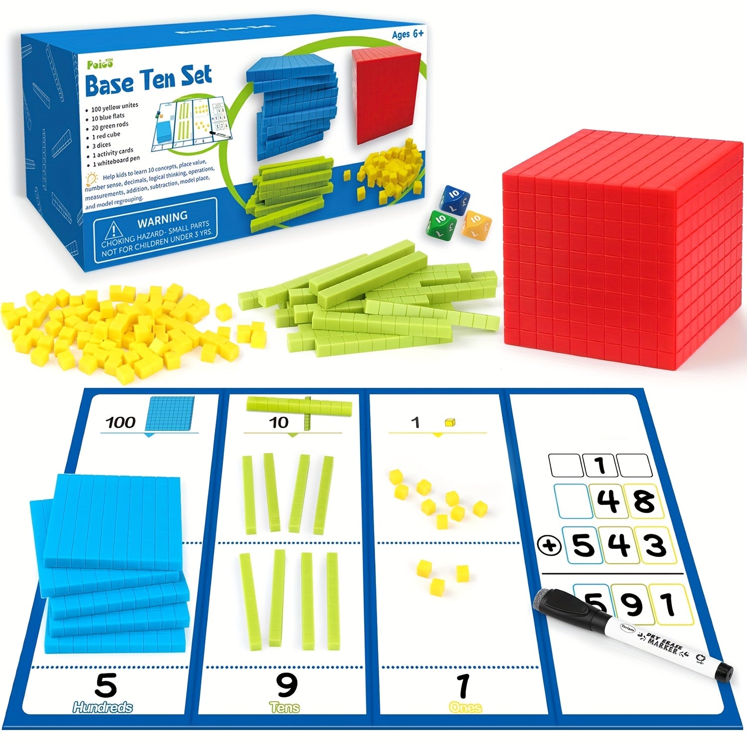 136pc Base Ten Blocks & Activities Set for Math Education
