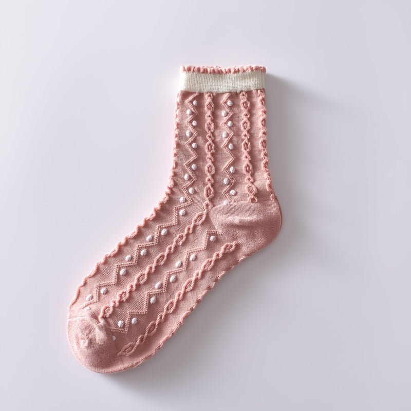 6 Pairs Flower Bubble Cable Crew Socks Lightweight & Comfy Mid tube Socks