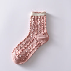 6 Pairs Flower Bubble Cable Crew Socks Lightweight & Comfy Mid tube Socks