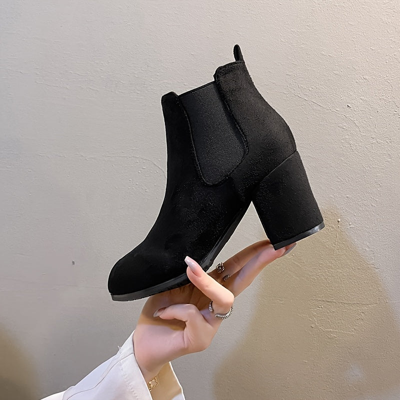 Women's High Heel Ankle Boots Round Toe Slip On Booties