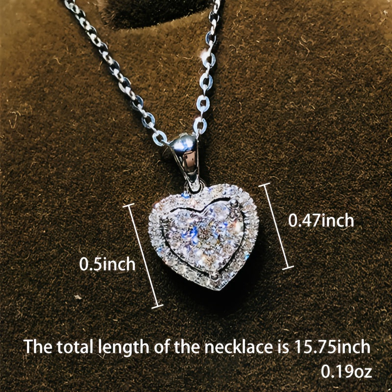Crystal Pendant Necklace Silver Heart Chain Necklace for Women