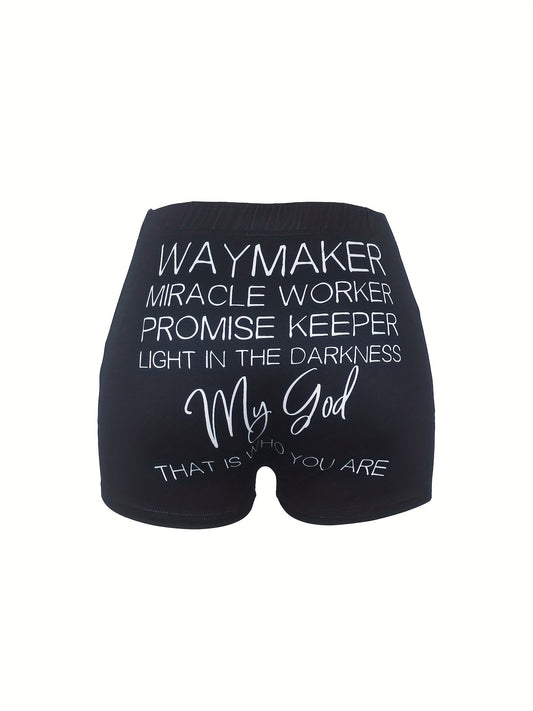 Letter Print Skinny Shorts Casual Shorts For Spring & Summer