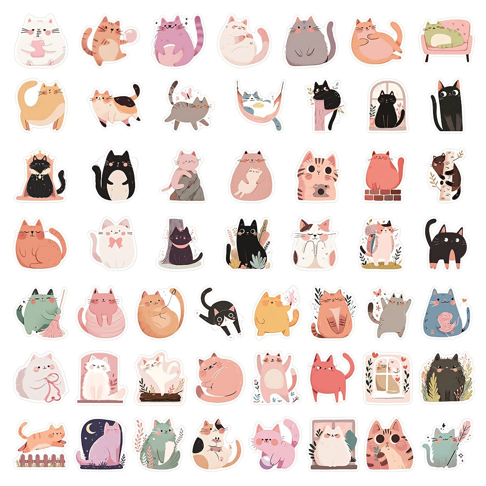 52pcs WhimsyCat Cartoon Cat Stickers Vinyl Self Adhesive Decals