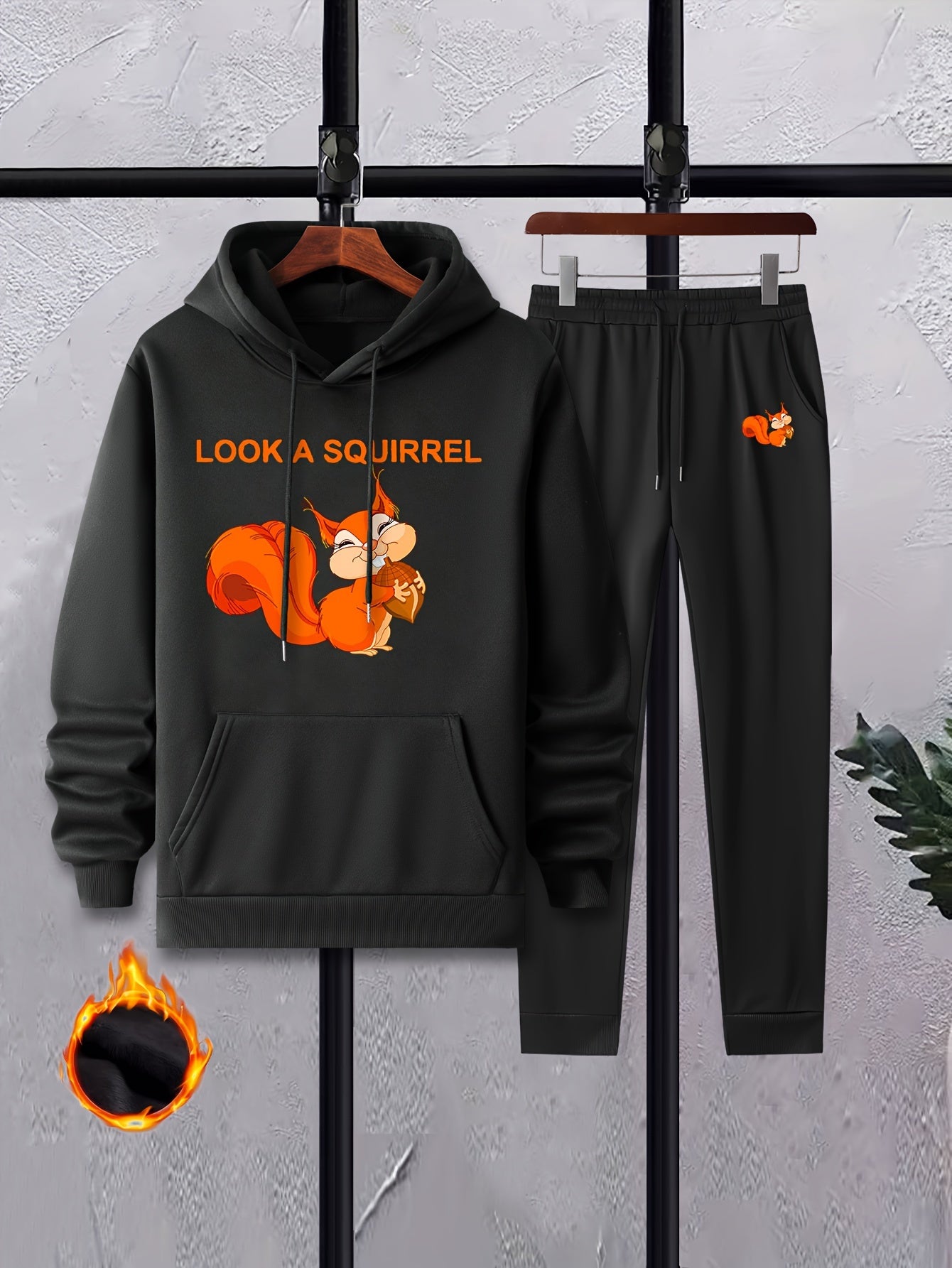 Men's 2Pcs SQUIRREL Print Crew Neck T Shirt & Hooded Sweatshirt Joggers Set
