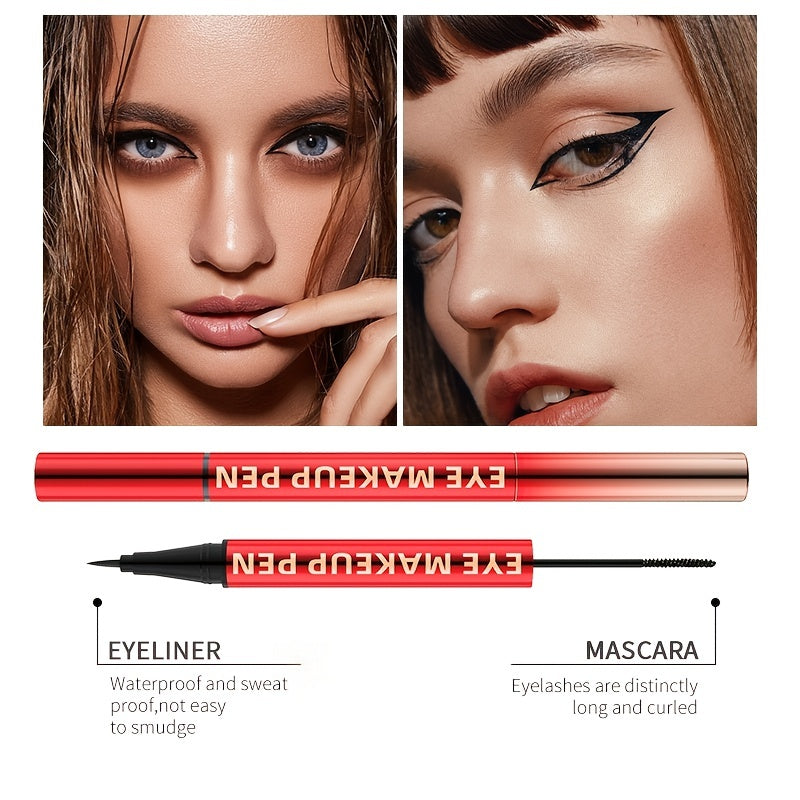 2-in-1 Waterproof Eyeliner Mascara Pen with 4D Silk Fiber Curling Mascara