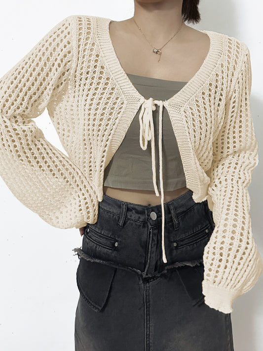 Flare Sleeve Eyelet Cardigan Beach Wear Crochet Cardigan