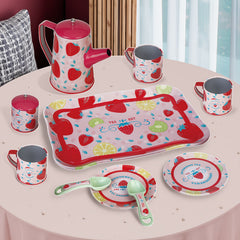 Strawberry Tea Set for Girls Pretend Play Tin Teapot Set
