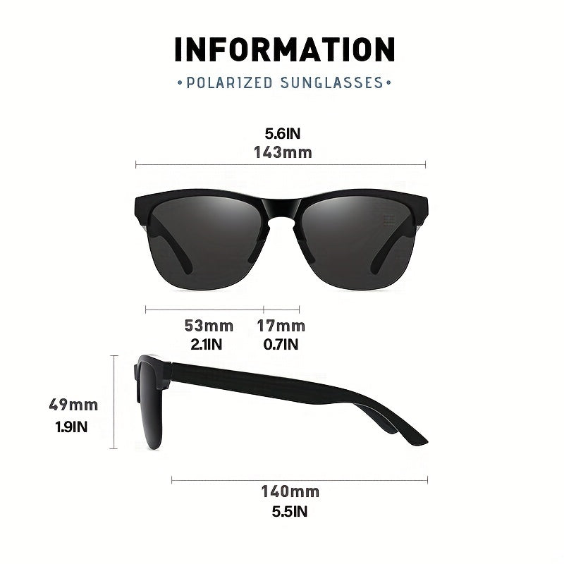Polarized Round Sunglasses Vintage Half Frame UV400 Protection Outdoors
