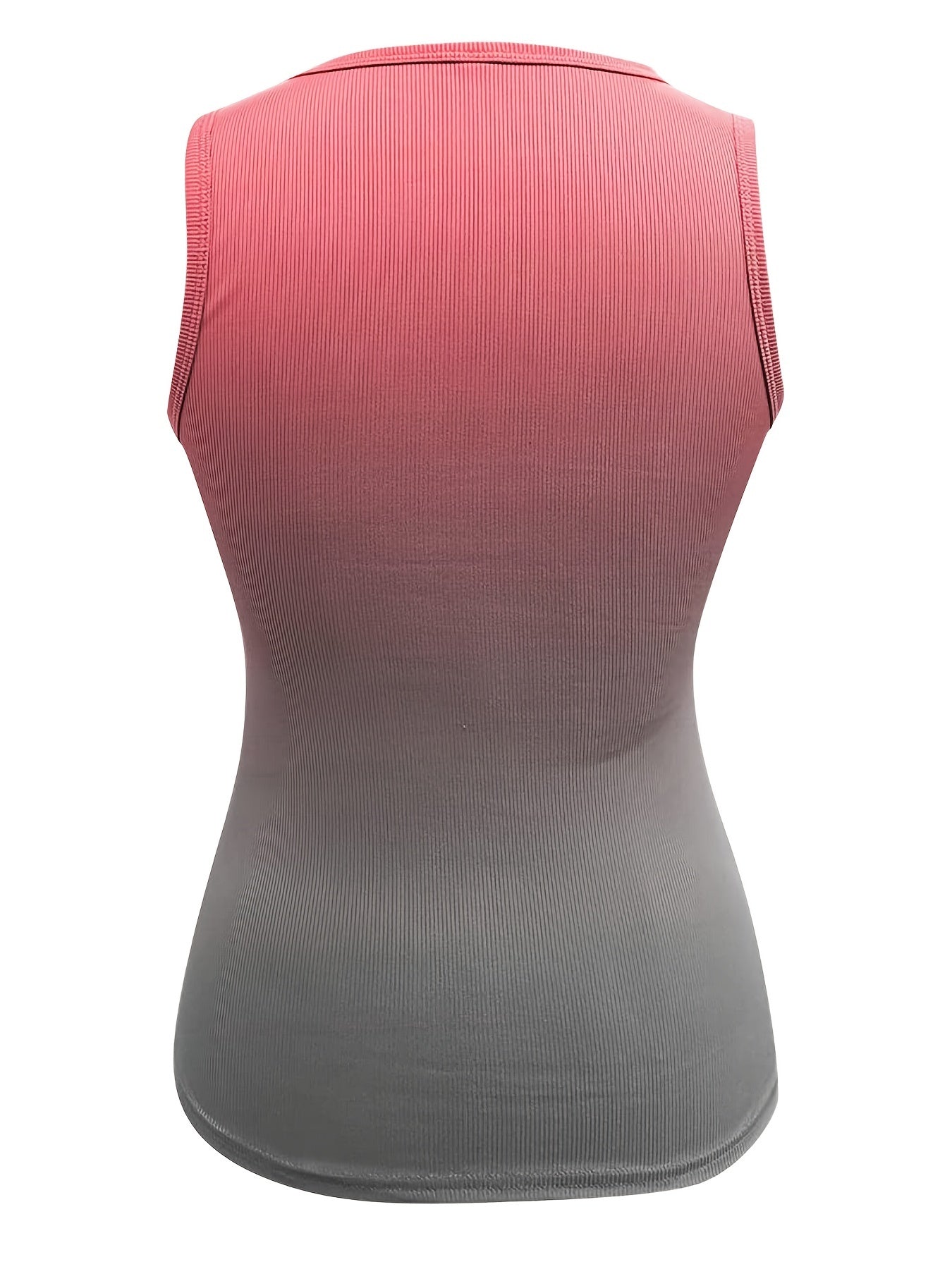 Ombre Print Ribbed Tank Top Plus Size Round Neck Casual Tank Top