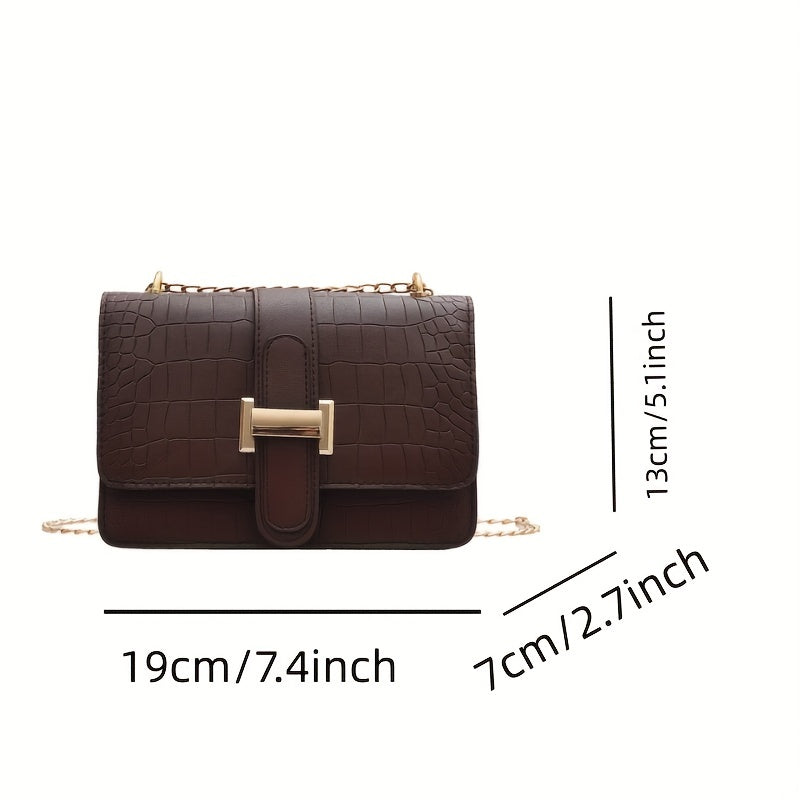 Crocodile Pattern Metal Chain Crossbody Bag PU Leather Underarm Bag Purse