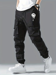 Smile Face Print Cargo Pants Men Work Trousers